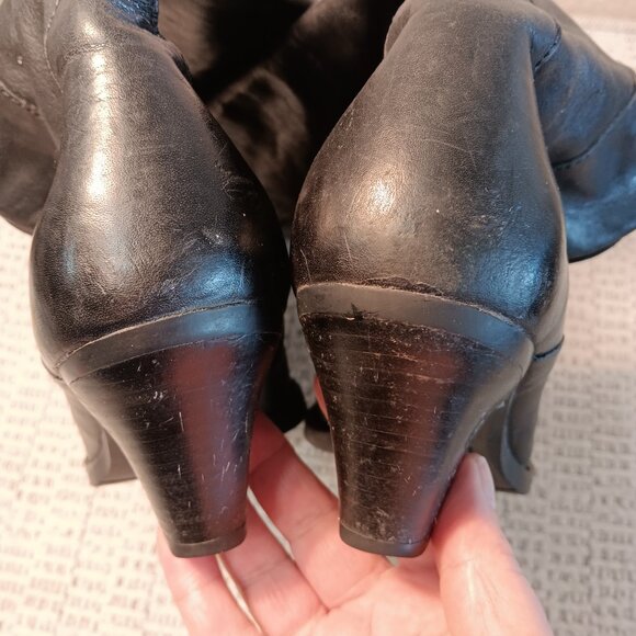 Born women's soft black leather knee high mid heel boots sz 11 Medium - Picture 6 of 15